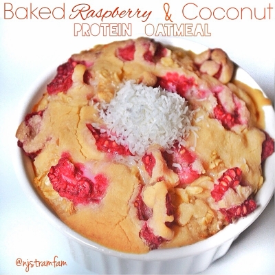 Baked Raspberry and Coconut Protein Oatmeal