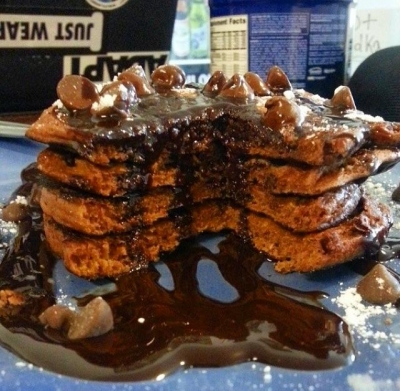 Chocolate Caramel Protein Pancakes