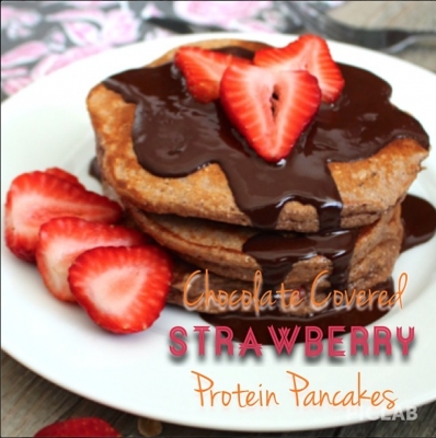 Chocolate Covered Strawberry Protein Pancakes