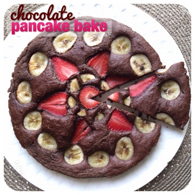 Chocolate Pancake Bake W/ Strawberry & Banana