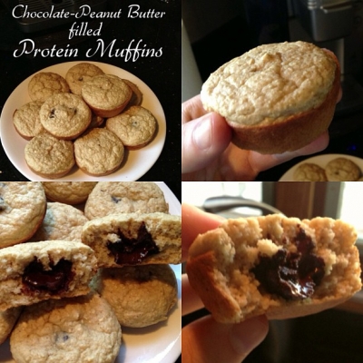Chocolate-Peanut Butter Filled Protein Muffins