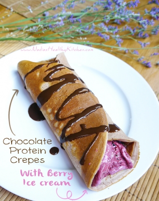 Chocolate Protein Crepes With Berry Ice Cream
