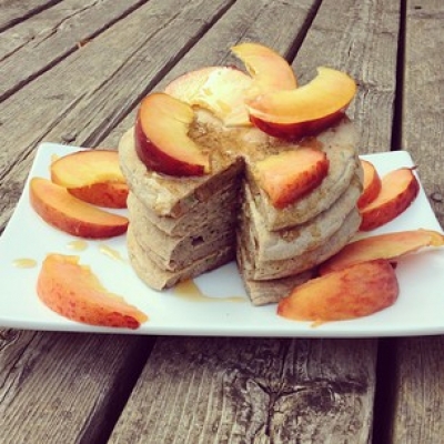 Fluffy Zucchini Bread Pancakes With Peaches