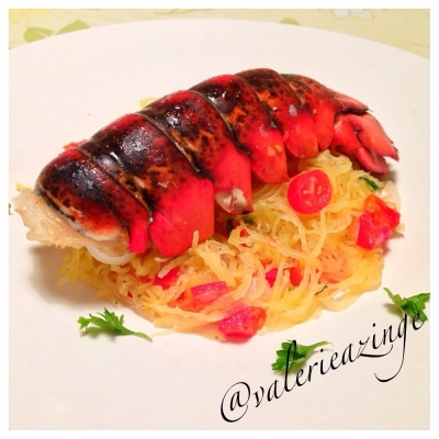 Garlic Buttered Broiled Lobster With Stir Fry Spaghetti Squash