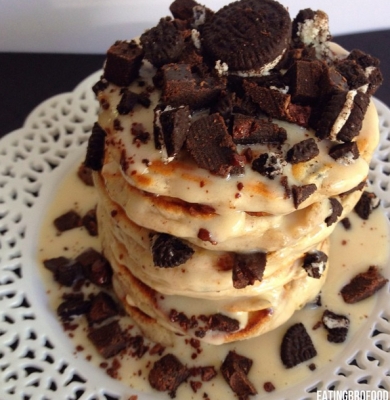 Oreo Stuffed Protein Packed and Stacked Pancakes
