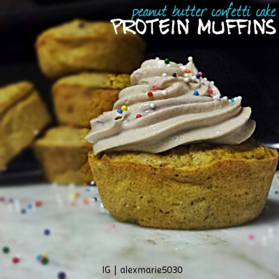 Peanut Butter Confetti Cake Protein Muffins