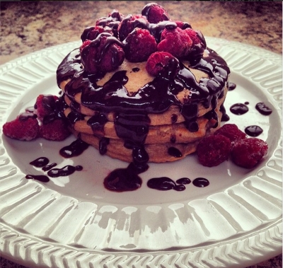 Raspberry Chocolate Protein Pancakes 
