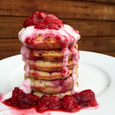 Raspberry Cream Protein Pancakes