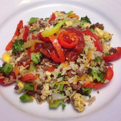 Rice Sit-Fry With Egg & Lean Ground Beef