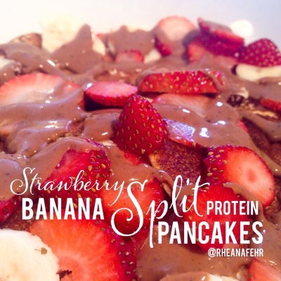 Strawberry Banana Split Protein Pancakes