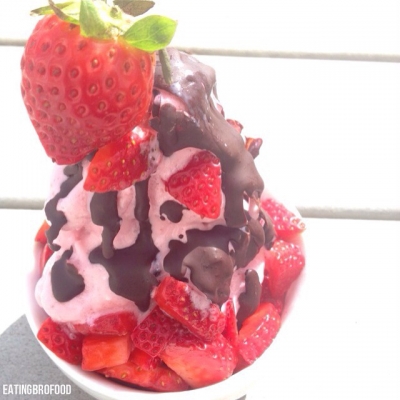 Strawberry Protein Fro-Yo With Chocolate Magic Shell
