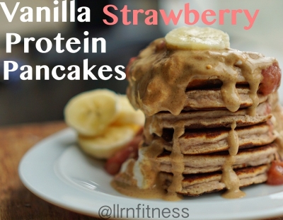 Strawberry Vanilla Protein Pancakes