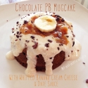 No Sugar Added Chocolate Peanut Butter Mug Cake With Banana Whipped Cottage Cheese & Date Sauce