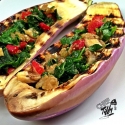 Spinach & Roasted Red Pepper Grilled Eggplant Boats